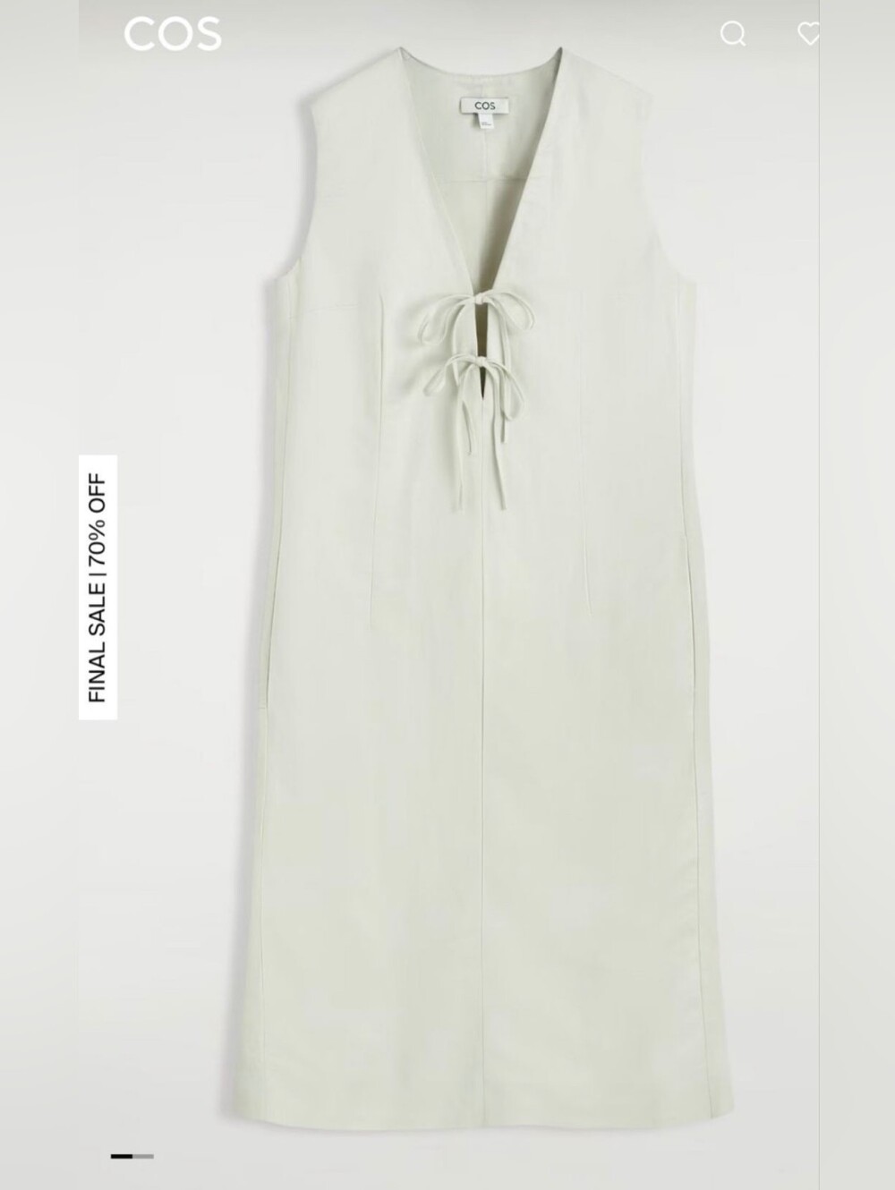COS Cream V-Neck Linen-Blend Sleeveless Tie-Front Midi Dress